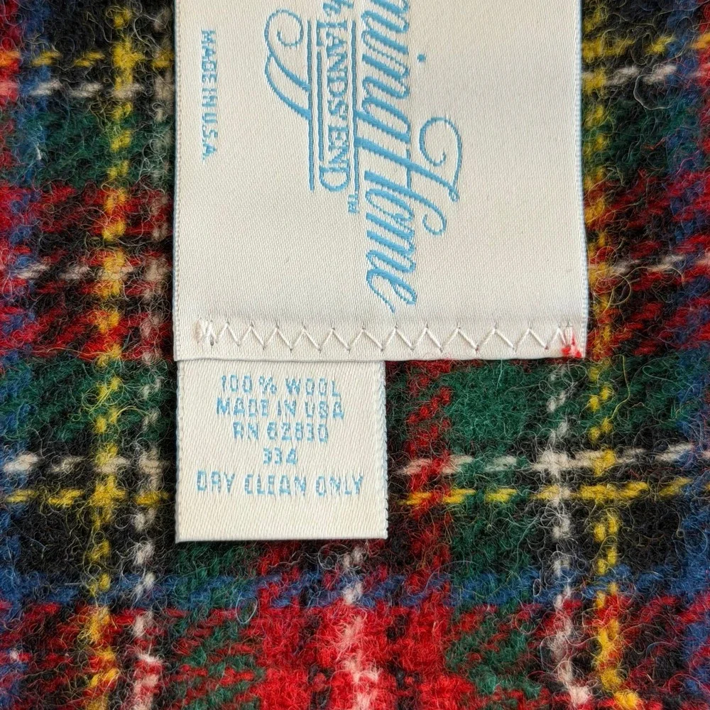 Lands End Coming Home Red Plaid Wool Throw Blanket Fringe USA Made 64X50